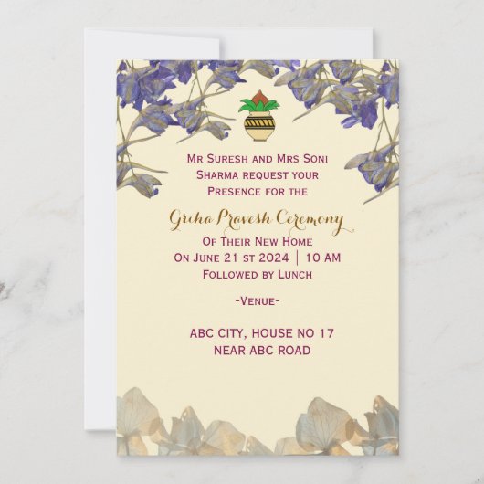 Invitation Cérémonie de Griha Pravesh (Devant)