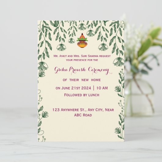Invitation Cérémonie de Griha Pravesh (Debout devant)