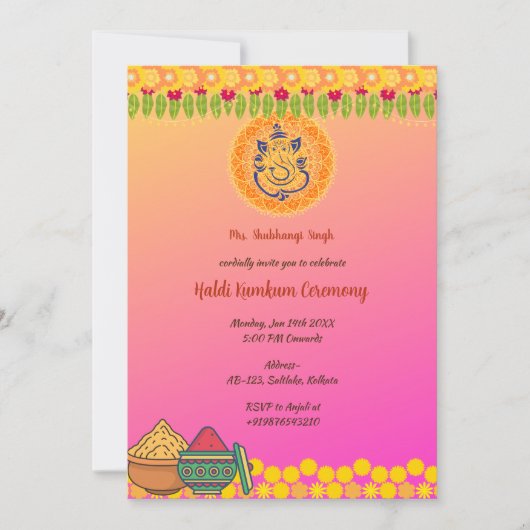 Invitation Cérémonie de Haldi Kumkum (Devant)