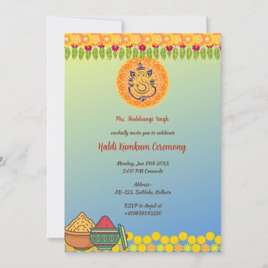 Invitation Cérémonie de Haldi Kumkum (Devant)