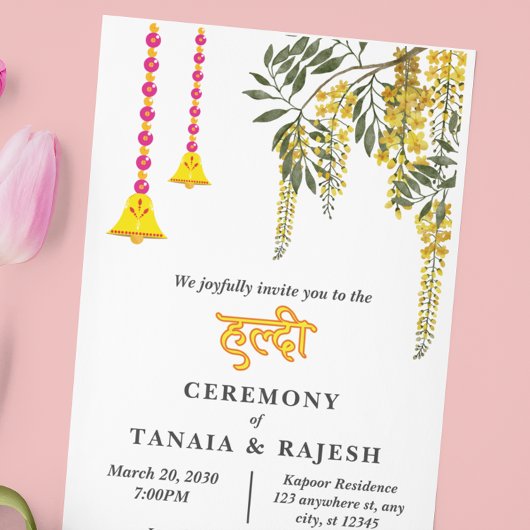 Invitation Cérémonie de Haldi Mariage indien de style contemp