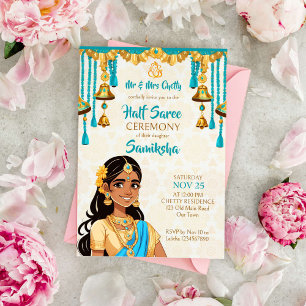 Invitation Cérémonie de la demi-Saree mignonne fille indienne