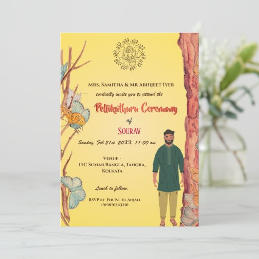 Invitation Cérémonie de la Groom Hindou Sud-Indienne Pellikut (Debout devant)