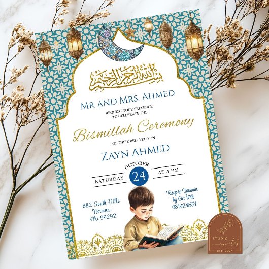 Invitation Cérémonie de la Moon Islamic Boy Bismillah