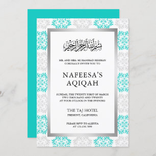 Invitation Cérémonie de l'Aqiqah islamique Turquoise Florale