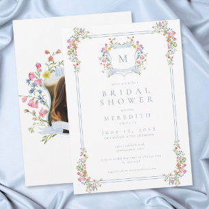 Invitation Cérémonie de mariage avec blason de fleur sauvage 