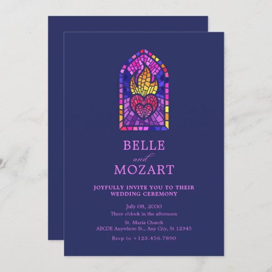 Invitation Cérémonie de mariage d'art en mosaïque de Fire Hea (Devant / Derrière)