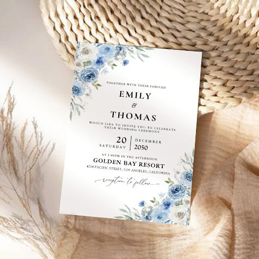Invitation Cérémonie de Mariage de Dusty Blue Ivory Invitatio