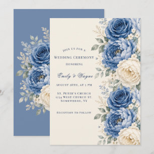 Invitation Cérémonie de mariage florale rose bleue et crème