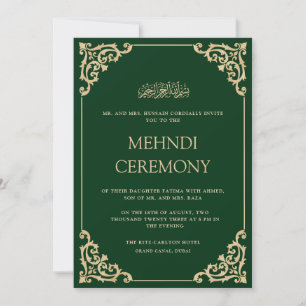 Invitation Cérémonie de Mehndi au henné vert orné élégant