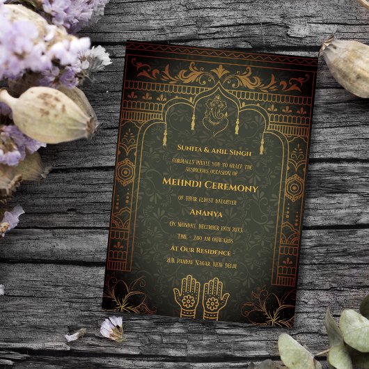 Invitation Cérémonie de Mehndi de la mariée indienne éléments