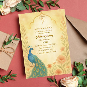 Invitation Cérémonie de Mehndi de la Mariée Indienne Fleur de