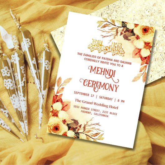 Invitation Cérémonie de Mehndi Floral musulman