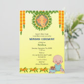 Invitation Cérémonie de Mundan Logo Ganesha Minimal Floral (Debout devant)