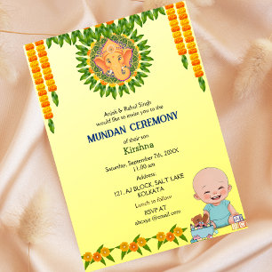 Invitation Cérémonie de Mundan Logo Ganesha Minimal Floral