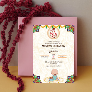 Invitation Cérémonie de Mundan logo Ganesha Royal Golden & Tu
