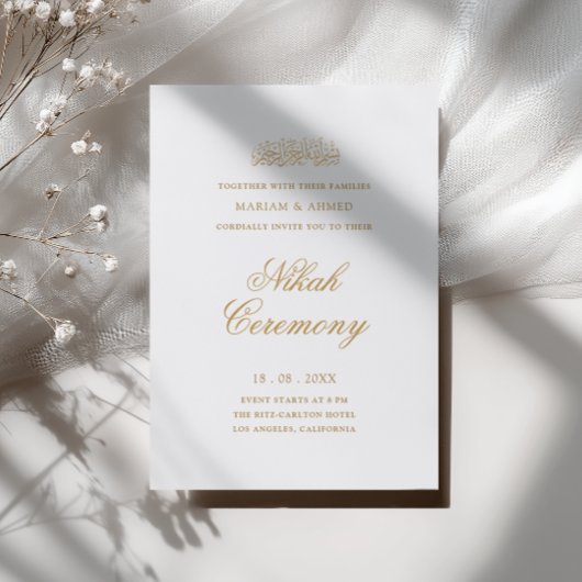 Invitation Cérémonie de Nikah à l'écriture dorée simple et mo
