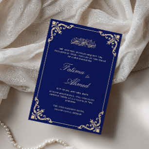 Invitation Cérémonie de Nikah bleu royal avec fioriture rococ