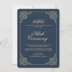 Invitation Cérémonie de Nikah Navy Blue Antique Baroque Vinta