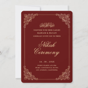 Invitation Cérémonie de Nikah rouge burgundy baroque doré vic
