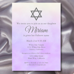 Invitation Cérémonie de Nomination de Bébé Juif Violet Simcha