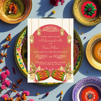 Invitation Cérémonie de nuit minimaliste rose floral Mehndi H