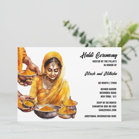 Invitation Cérémonie de pré-mariage indienne de curcuma haldi (Debout devant)