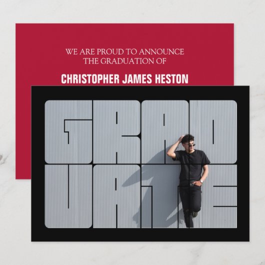 Invitation Cérémonie de remise des diplômes en lettres rouges (Devant / Derrière)