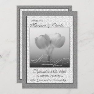 Invitation Cérémonie de renouvellement Vow Argent Damask et T
