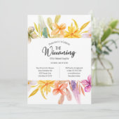 Invitation Cérémonie de Wiccaning à fleurs rose jaune (Debout devant)