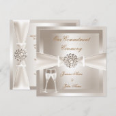 Invitation Cérémonie d'engagement Crème Damas Champagne blanc (Devant / Derrière)
