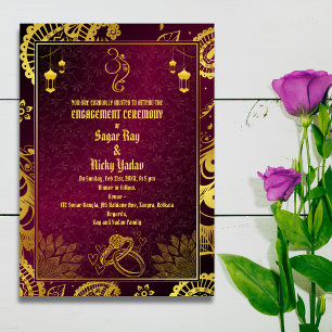 Invitation Cérémonie d'engagement hindou indien aux éléments 