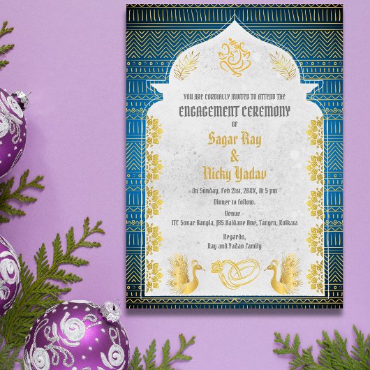 Invitation Cérémonie d'engagement hindou indienne avec élémen