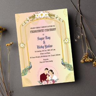 Invitation Cérémonie d'engagement hindoue indienne Paon