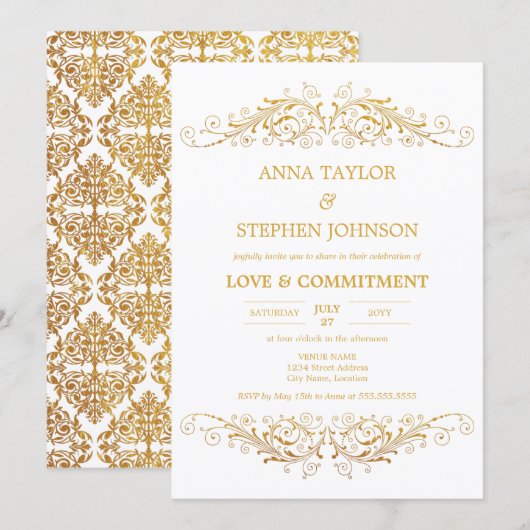 Invitation Cérémonie d'engagement vintage Gold Flourish (Devant / Derrière)