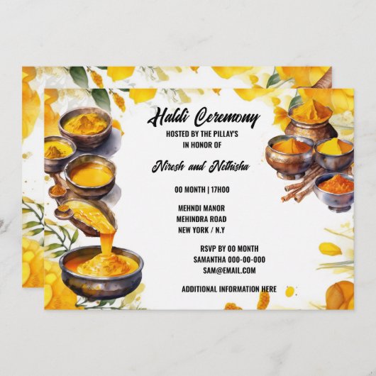 Invitation Cérémonie d'épices haladi mariage traditionnel ind (Devant / Derrière)