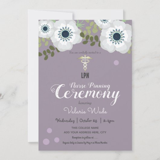 Invitation Cérémonie d'épinglage d'infirmière du LPN pour un  (Devant)