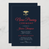 Invitation Cérémonie d'épinglage moderne bleu marine (Devant / Derrière)