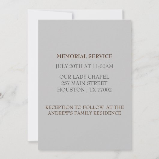 Invitation Cérémonie des funérailles de Shell White (Dos)