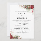 Invitation Cérémonie des Mariages de Noël Red Poinsettia (Devant)