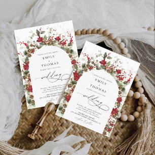 Invitation Cérémonie des Mariages de Noël Red Poinsettia
