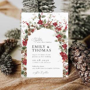 Invitation Cérémonie des Mariages de Noël Red Poinsettia