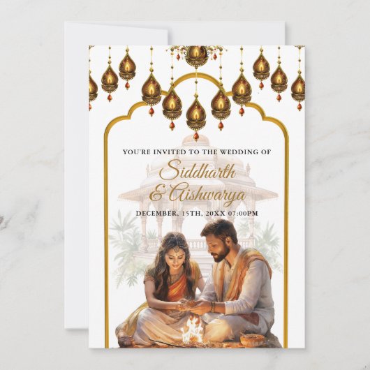 Invitation Cérémonie des Mariages indiens d'or Roka Hindu Bol (Devant)