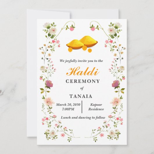 Invitation Cérémonie d'Haldi Mariage indien simple (Devant)