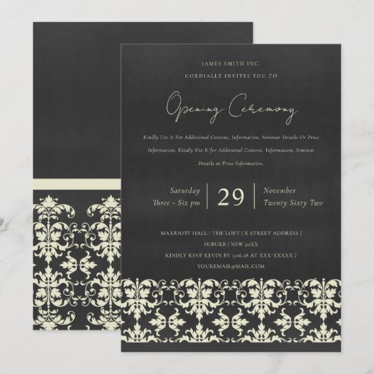 INVITATION CÉRÉMONIE D'OUVERTURE GRANDIOSE CLASSIQUE DAMASSÉ (Devant / Derrière)