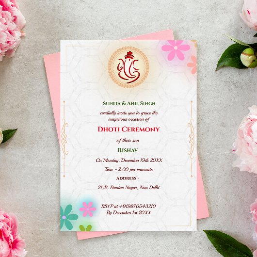 Invitation Cérémonie du Boy Dhoti indien Pancha Kattu