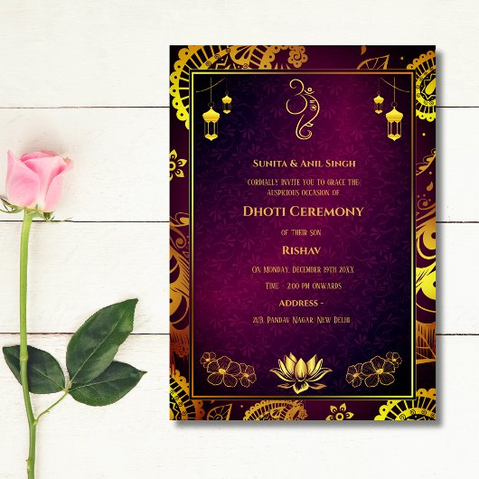 Invitation Cérémonie du Boy Dhoti indien Pancha Kattu