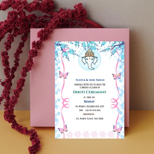 Invitation Cérémonie du Boy Dhoti indien Pancha Kattu Invit