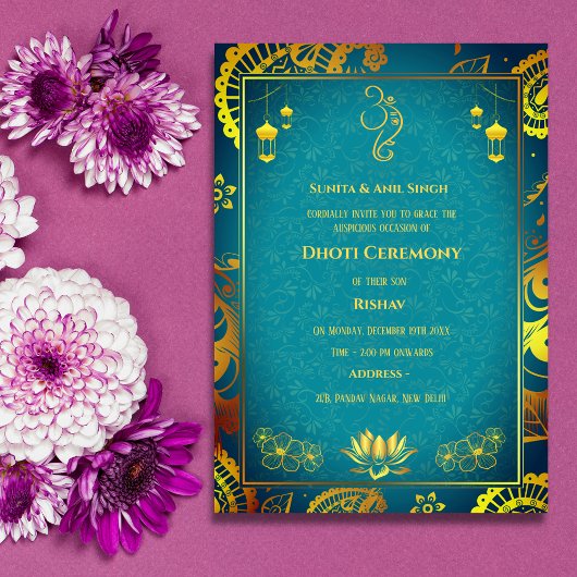 Invitation Cérémonie du Boy Dhoti indien Pancha Kattu Invit