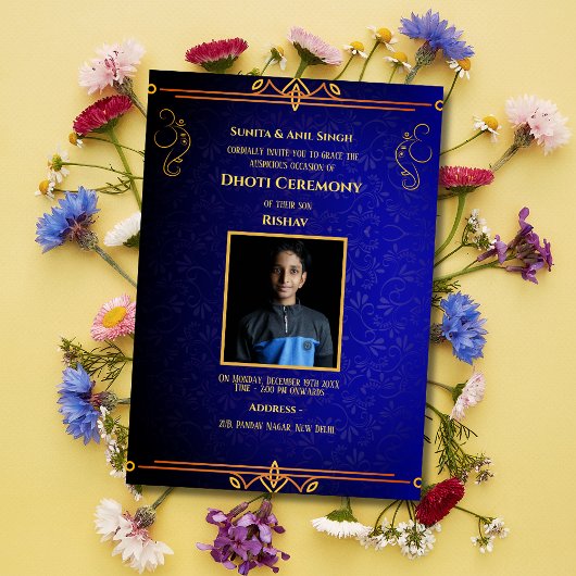 Invitation Cérémonie du Boy Dhoti indien Pancha Kattu Invit